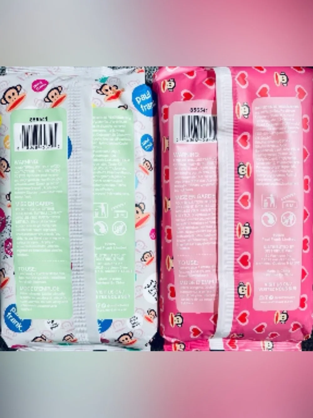 Paul Frank facial Cleansing Wipes Duo – Pink & White Packs with Monkey Motif